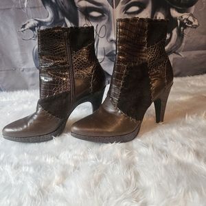 Gianni Bini Brown Leather Patchwork Ankle Boots